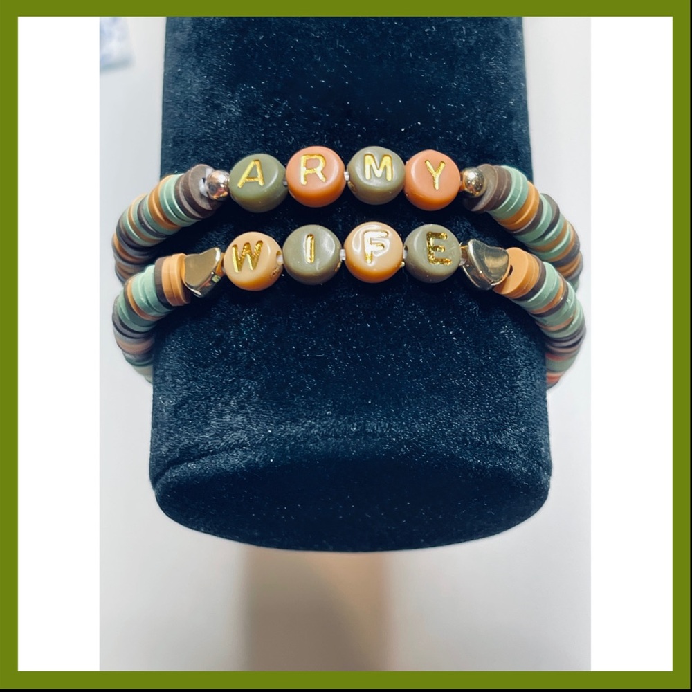 Army Wife elastic Beaded / clay Bracelet Set - Multicolor ( New - handmade)